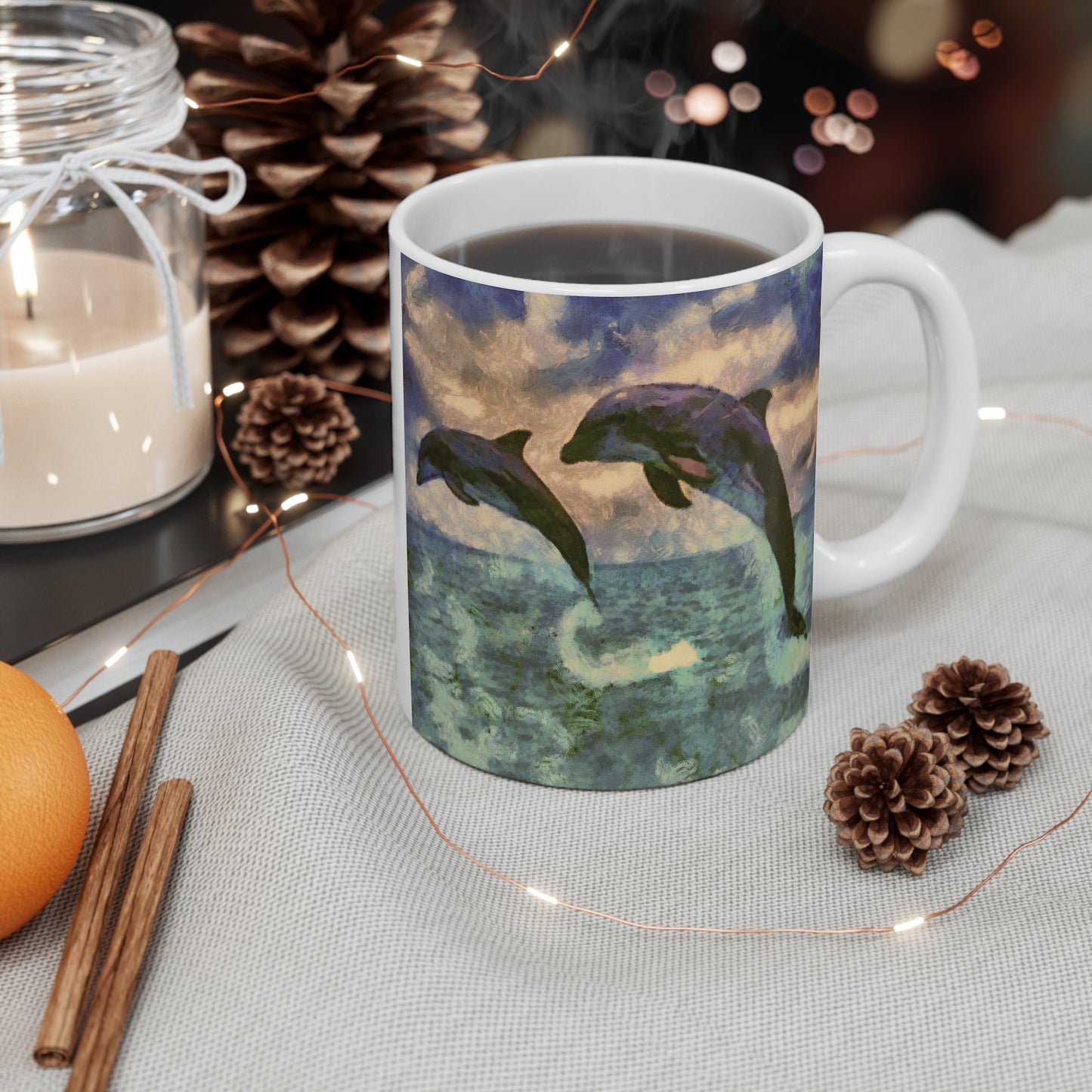 Dolphins 'Flip & Flop ' Ceramic Mug 11oz
