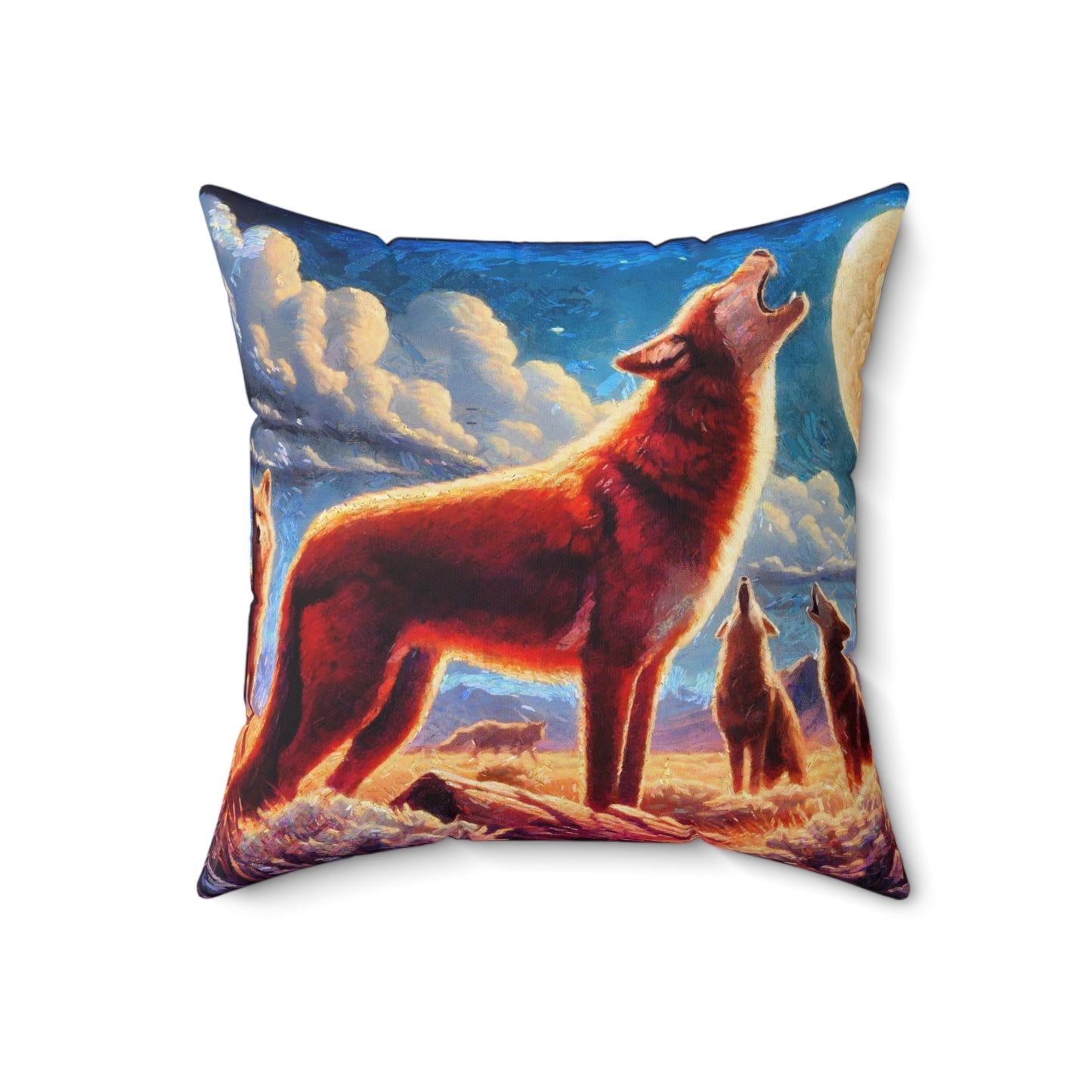 Coyotees in Moonlight - Spun Polyester Throw Pillow