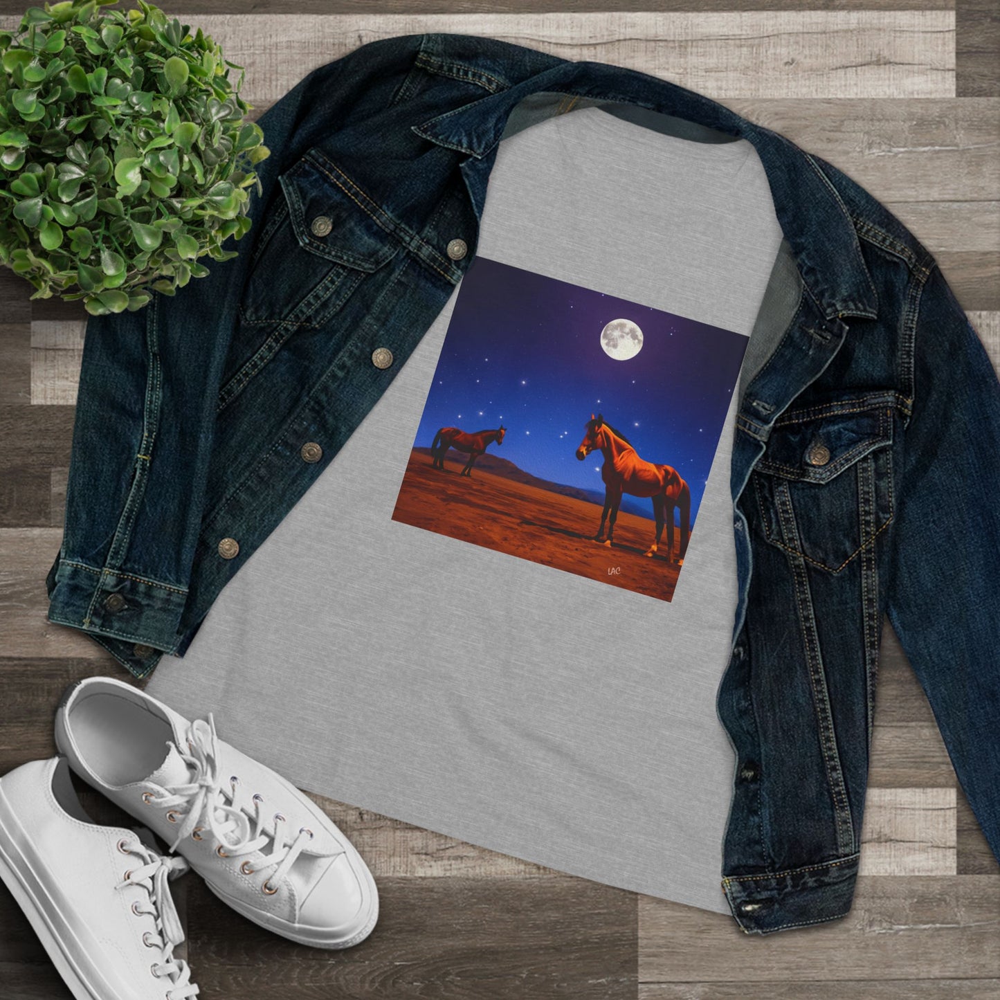 Horses In Moonlight - Relaxed Fit Women's Cotton Tee