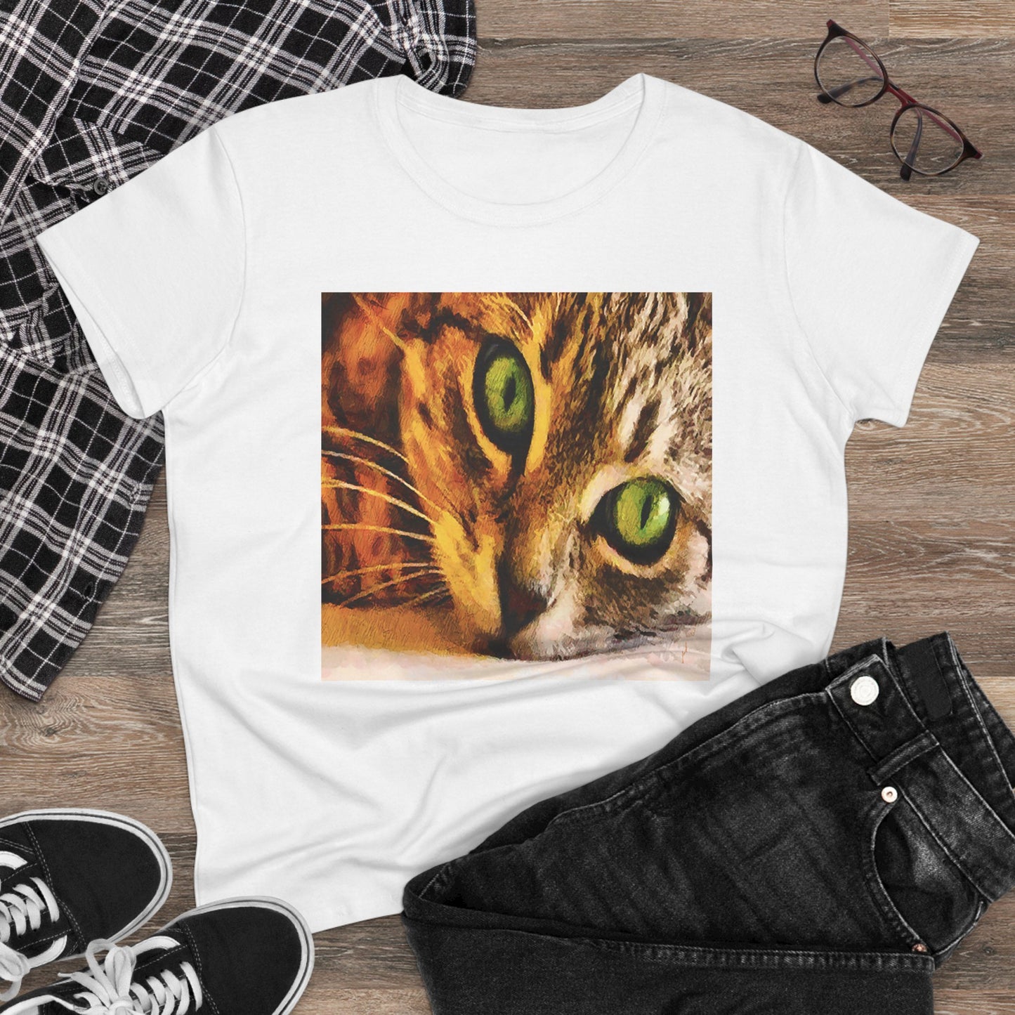 Cat "Brucie's Eyes"Women's Midweight Cotton Tee