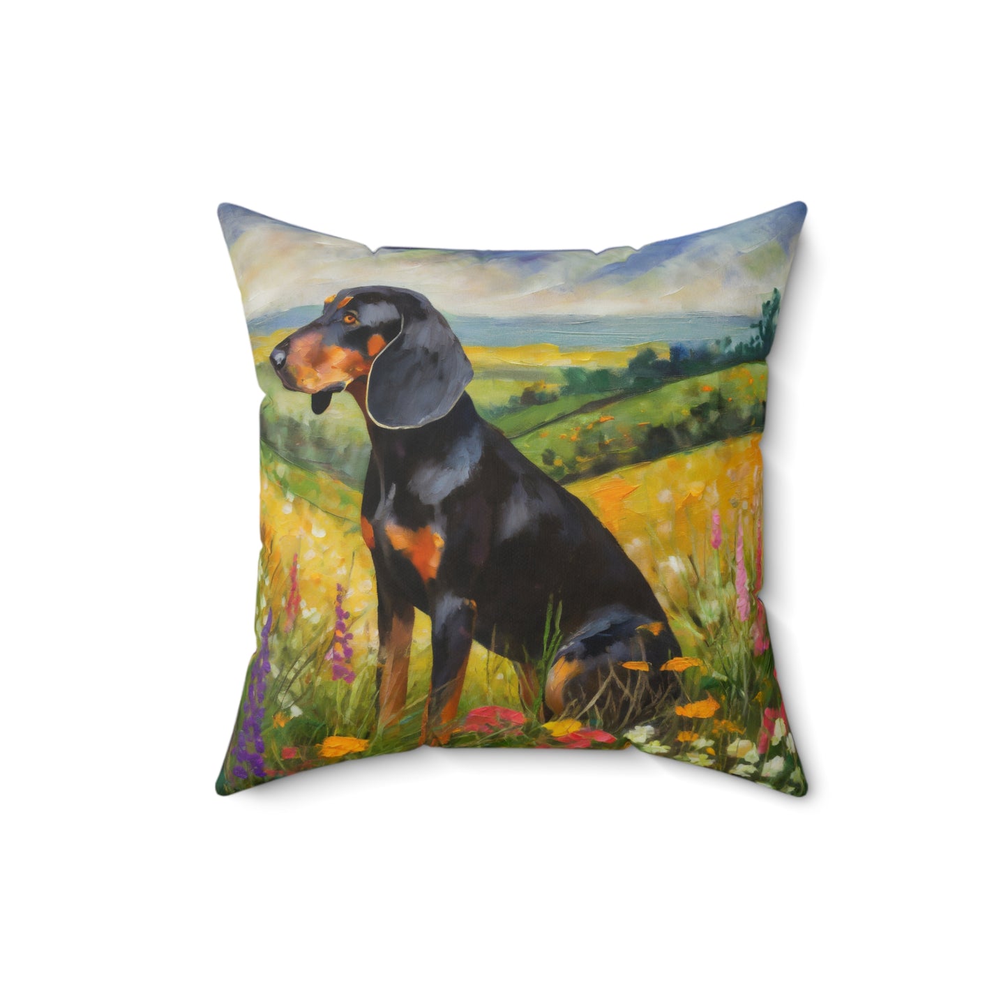 Black & Tan Coonhound Spun Polyester Square Throw Pillow