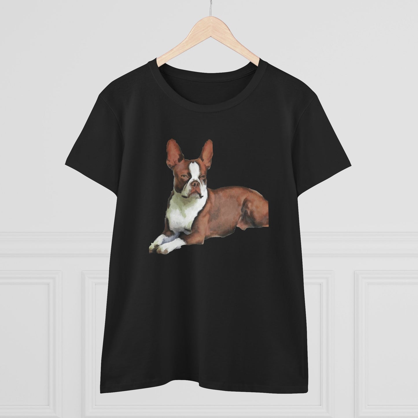 Boston Terrier Midweight Cotton Tee - Brown & White
