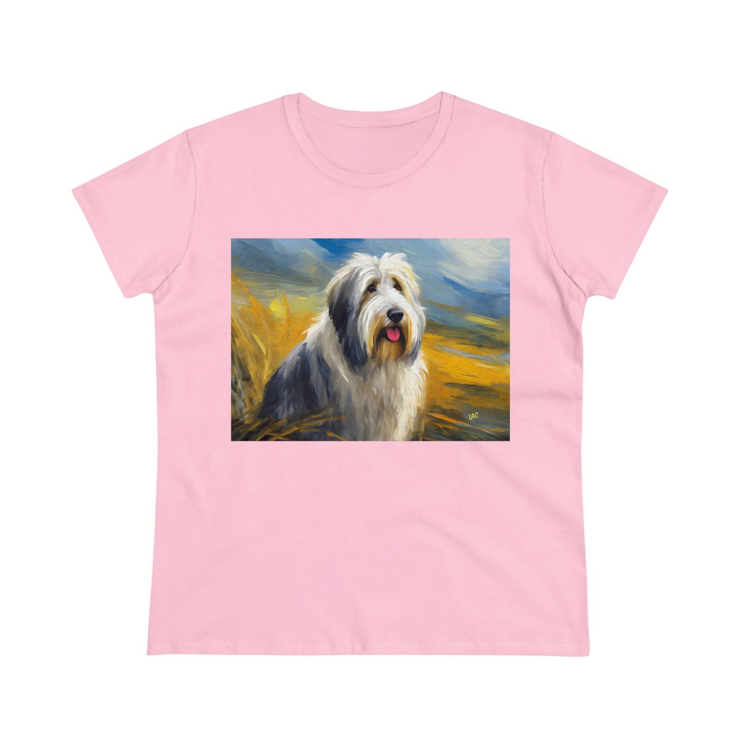 Old English Sheepdog Women's Cotton Tee with Fine Art Painting