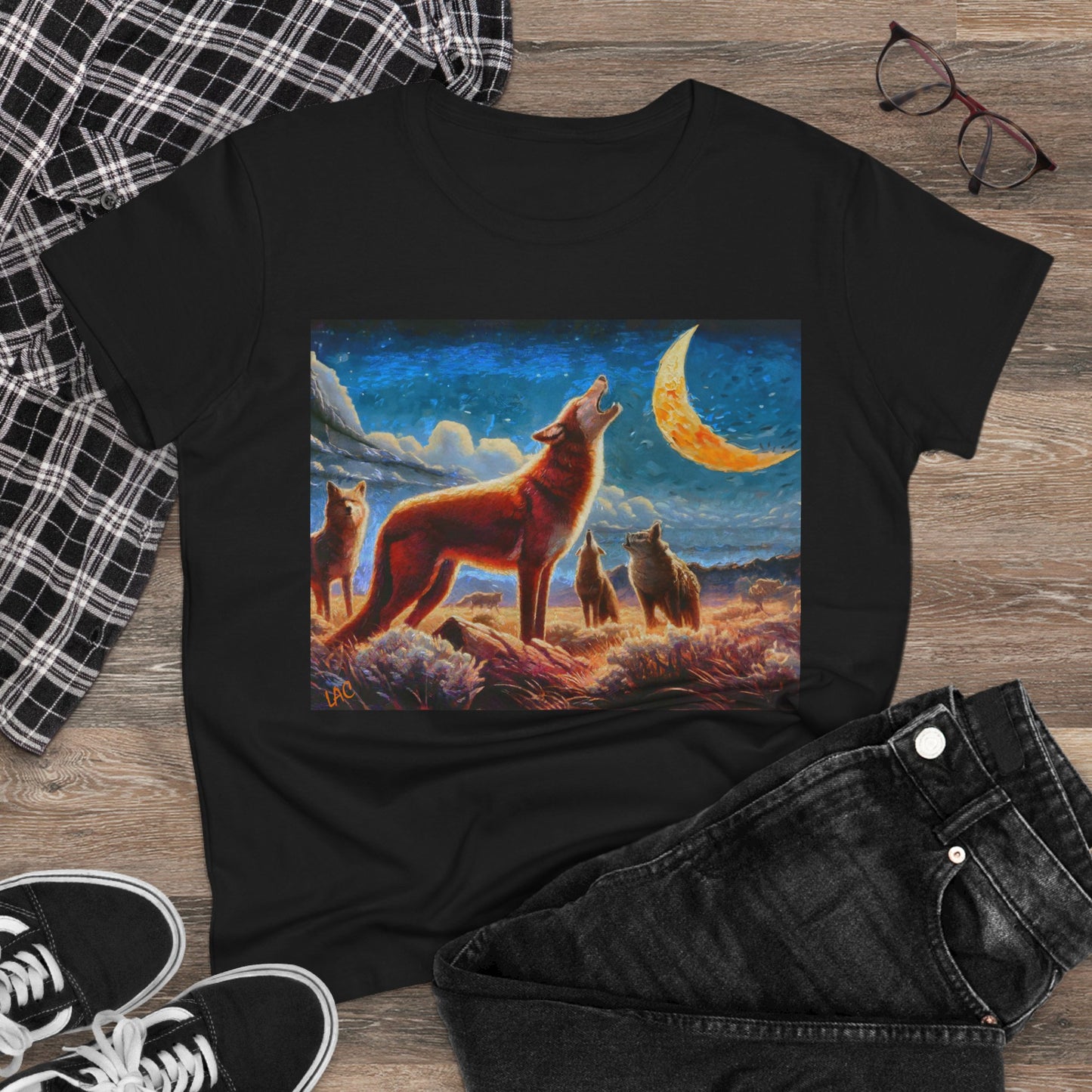 Coyotees under Moonlight Women's Midweight Cotton Tee