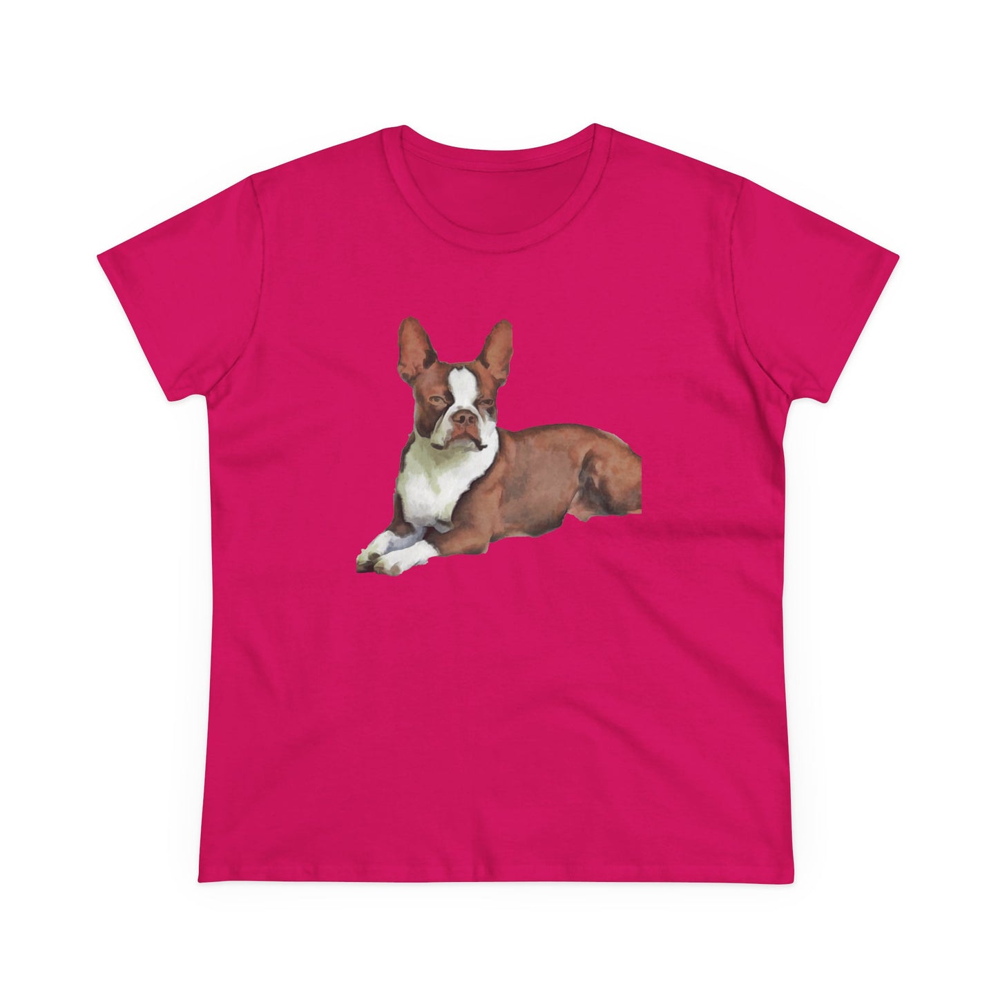 Boston Terrier Midweight Cotton Tee - Brown & White