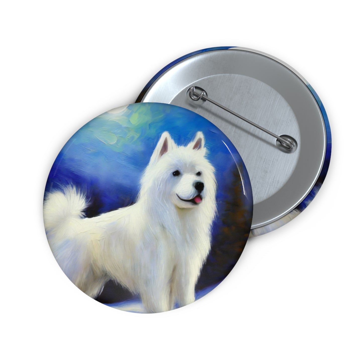 American Eskimo Dog Metal Pinback Buttons: Celebrate Elegance