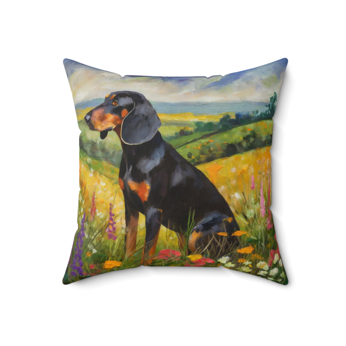 Black & Tan Coonhound Spun Polyester Square Throw Pillow