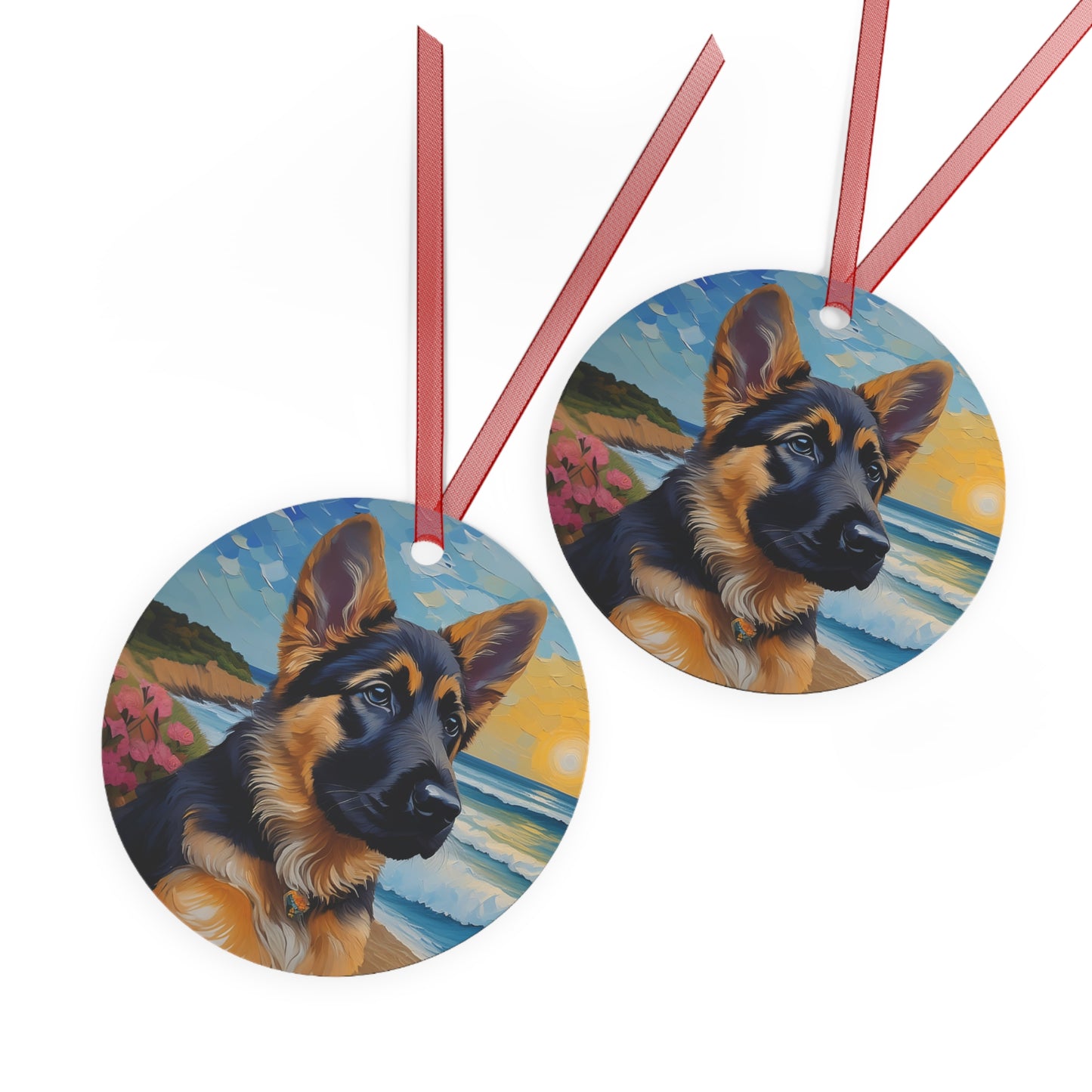 German Shepherd Puppy Metal Ornaments - Seasonal Joy