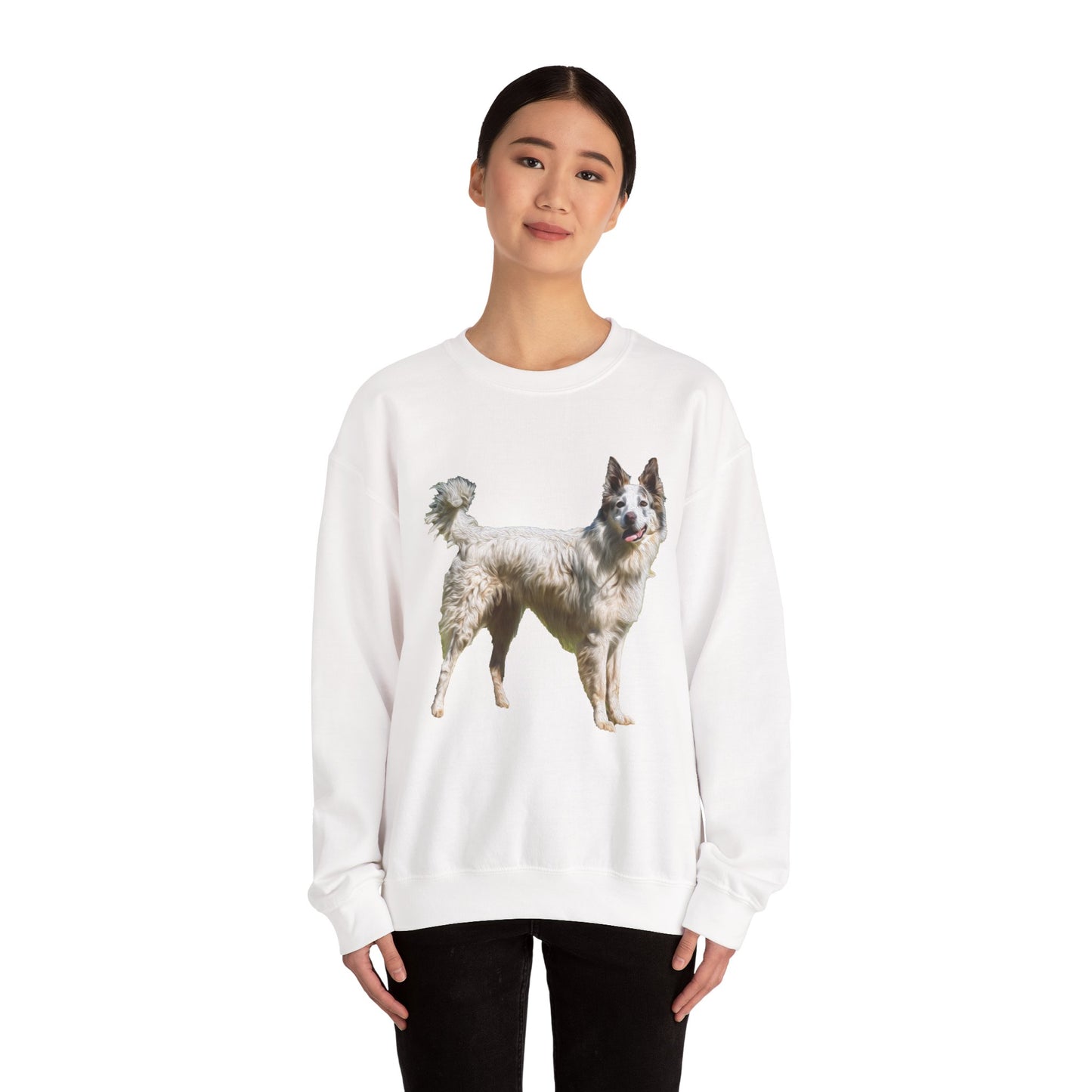 Chilly Day Charm: Pyrenean Shepherd Unisex 50/50 Crewneck Sweatshirt