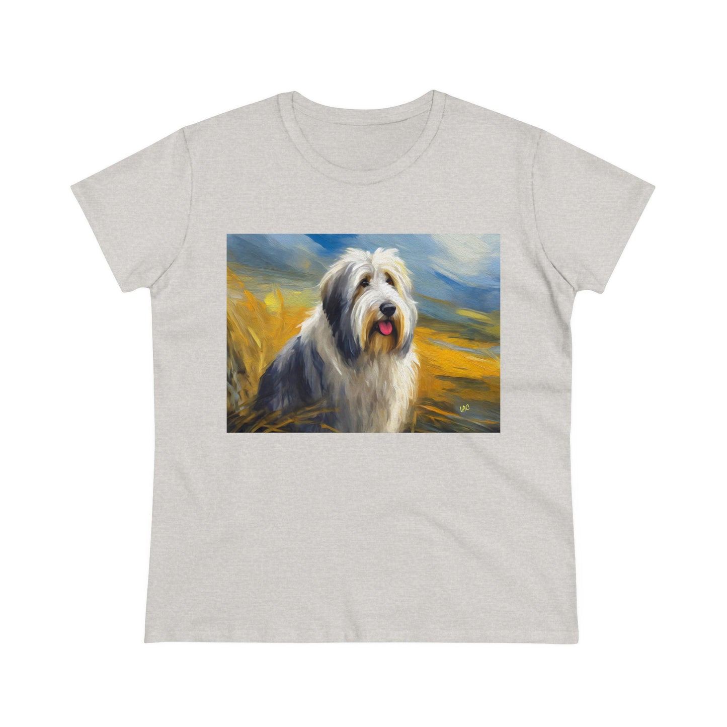 Old English Sheepdog Women's Cotton Tee with Fine Art Painting