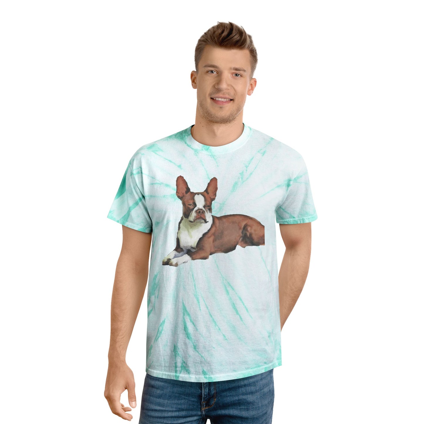Boston Terrier 'Seely' Unisex Cotton Tie-Dye Tee, Cyclone
