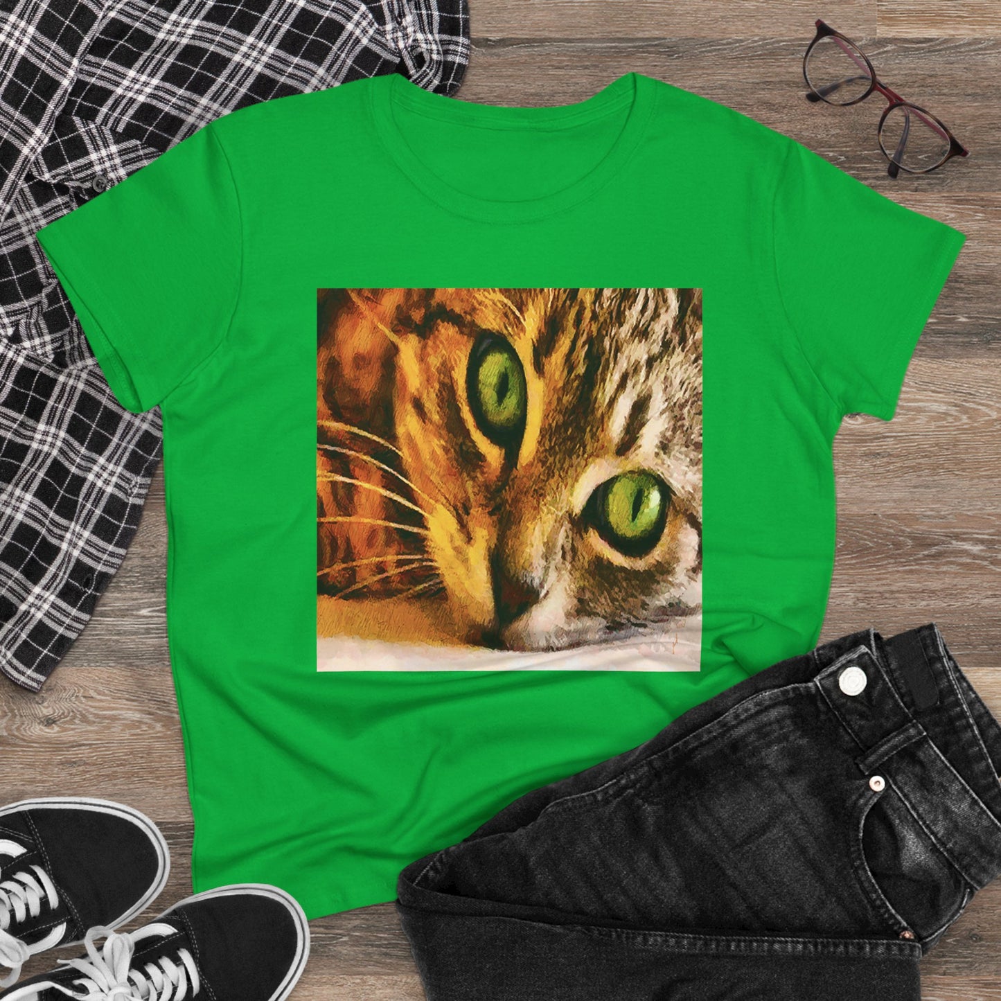 Cat "Brucie's Eyes"Women's Midweight Cotton Tee