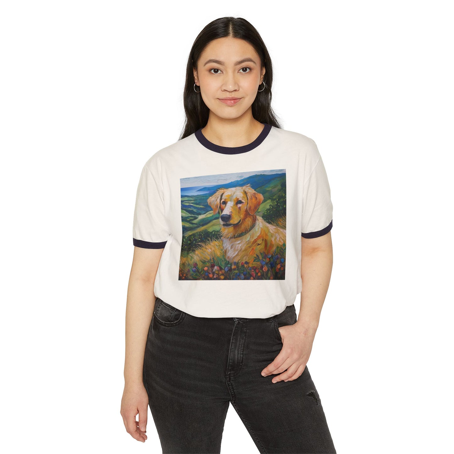 Golden Retriever #3 - Unisex Cotton Ringer T-Shirt
