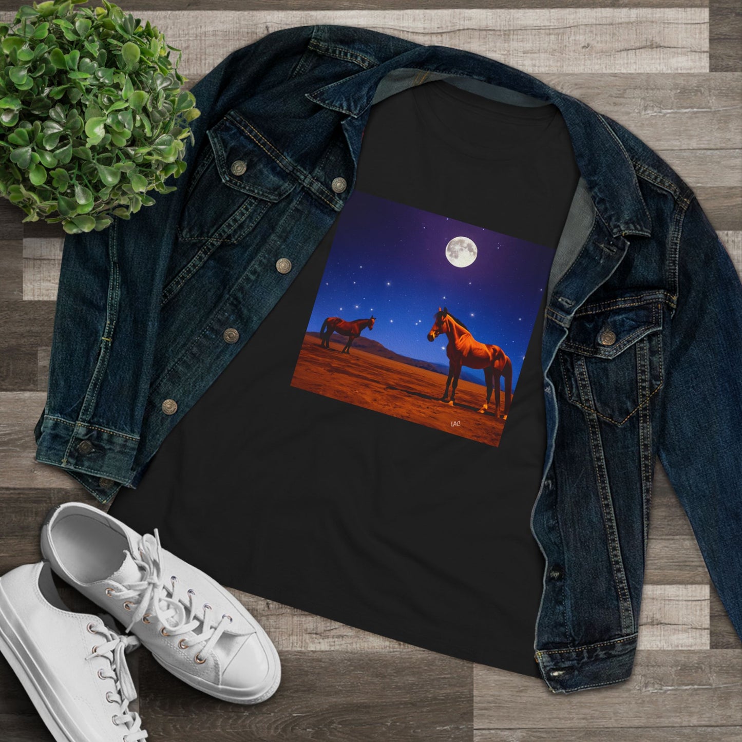 Horses In Moonlight - Relaxed Fit Women's Cotton Tee