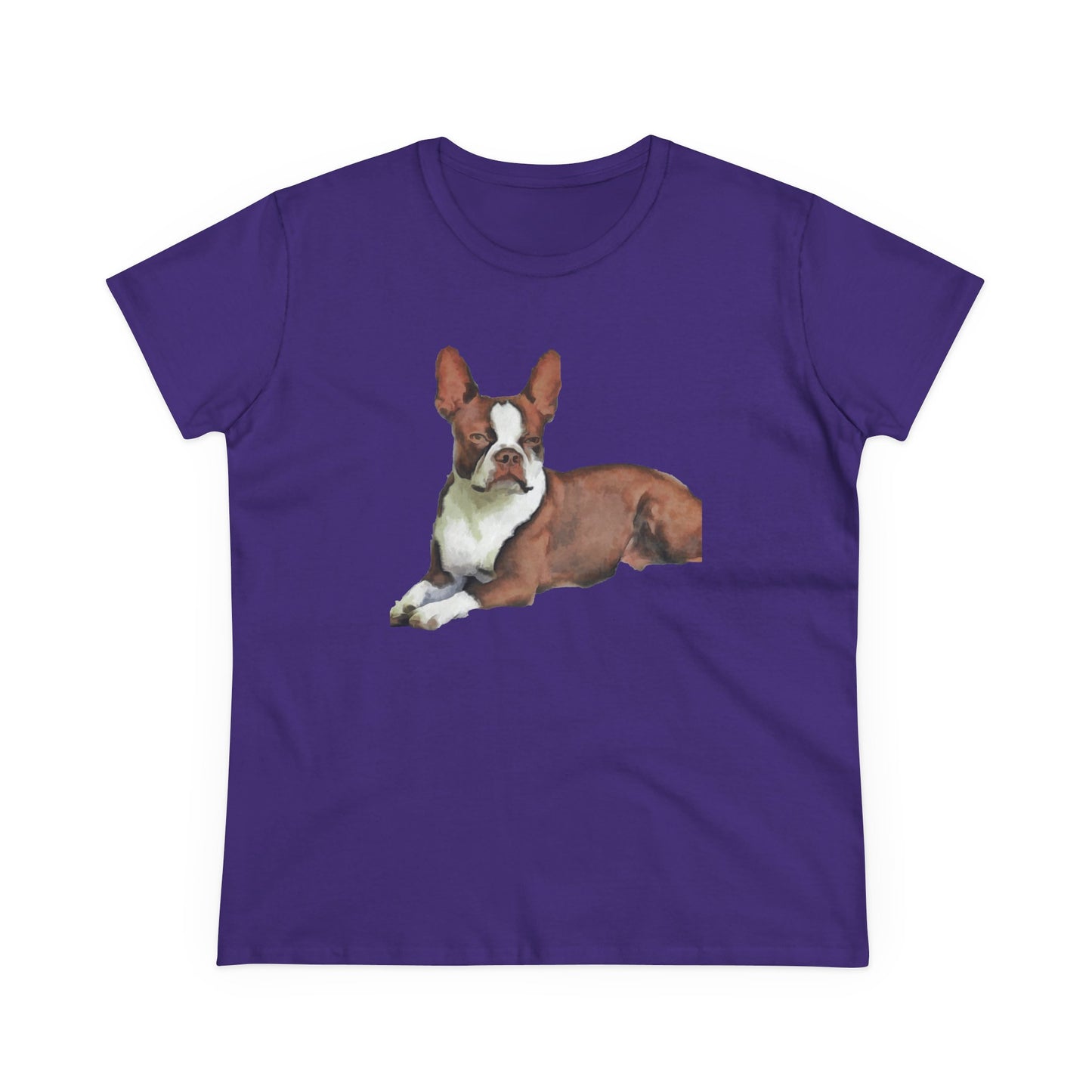 Boston Terrier Midweight Cotton Tee - Brown & White