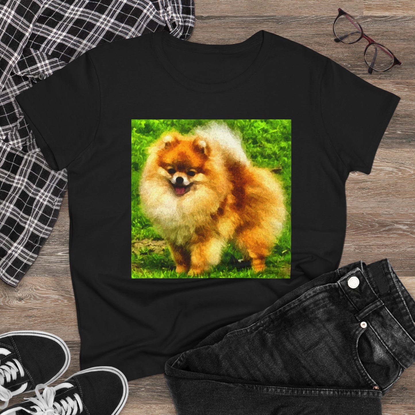 Pomeranian 'Pom Pom' Women's Midweight Cotton Tee