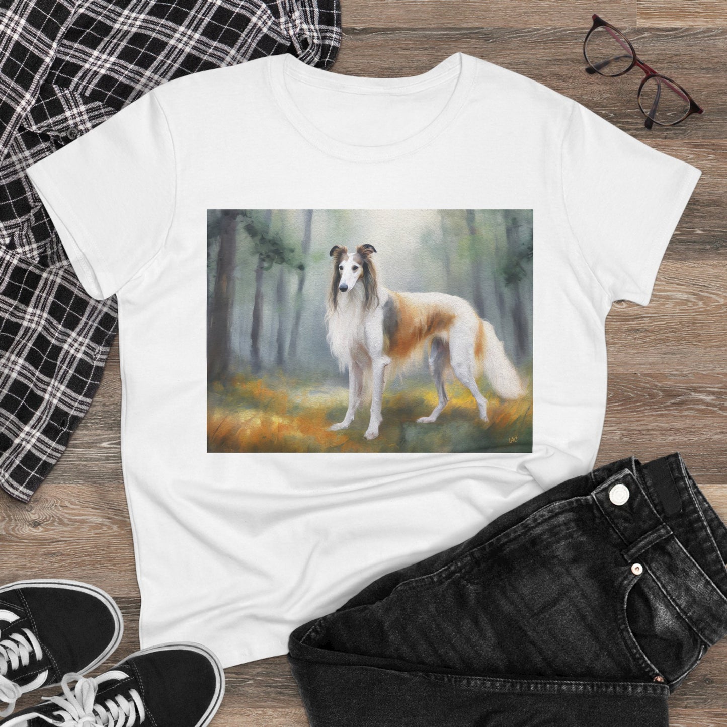 Borzoi 'Russian Wolfhound' Women's Midweight Cotton Tee