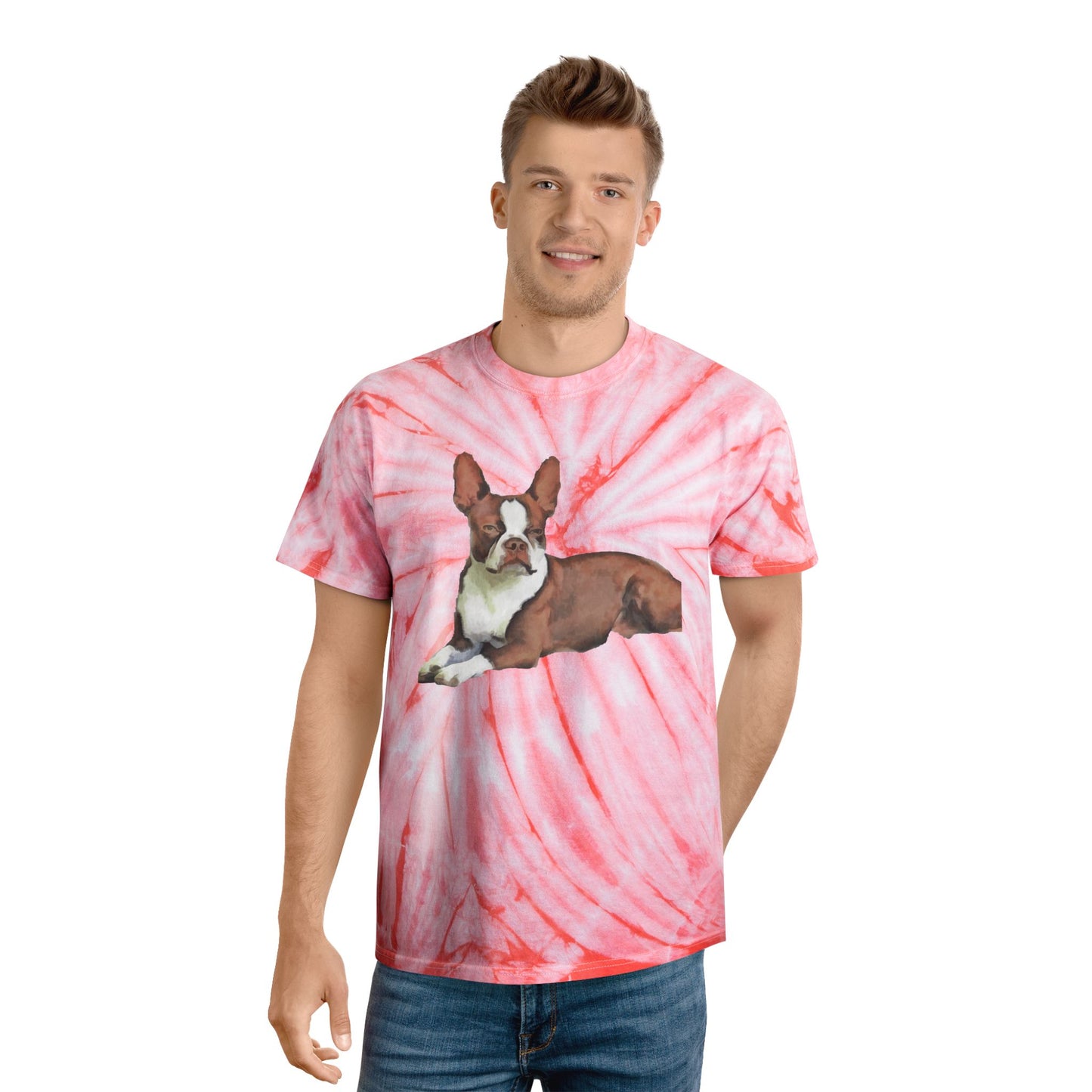 Boston Terrier 'Seely' Unisex Cotton Tie-Dye Tee, Cyclone