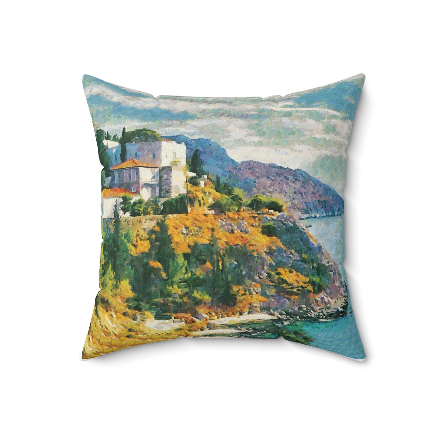 Hydra (Greece) Hillside , Spun Polyester Throw Pillow