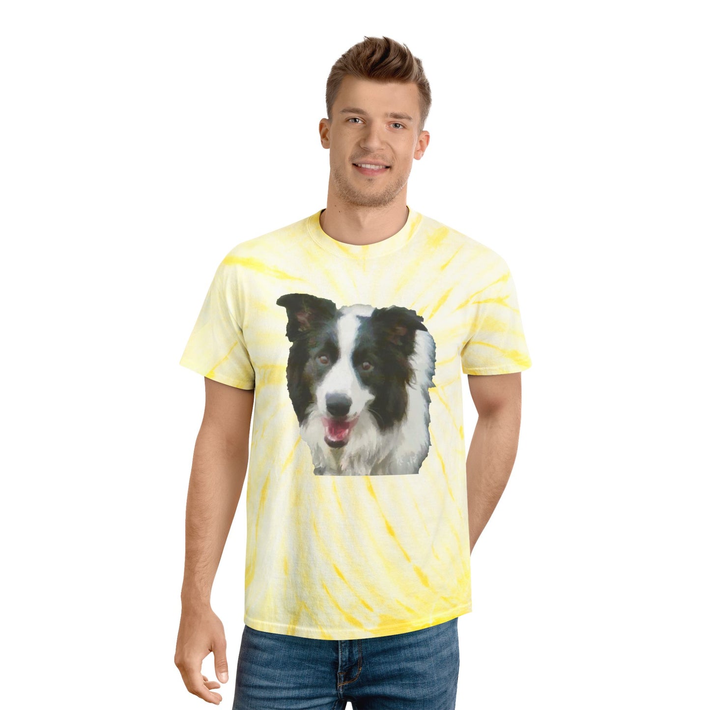 Border Collie #2 - Unisex Cotton Tie-Dye Tee, Cyclone