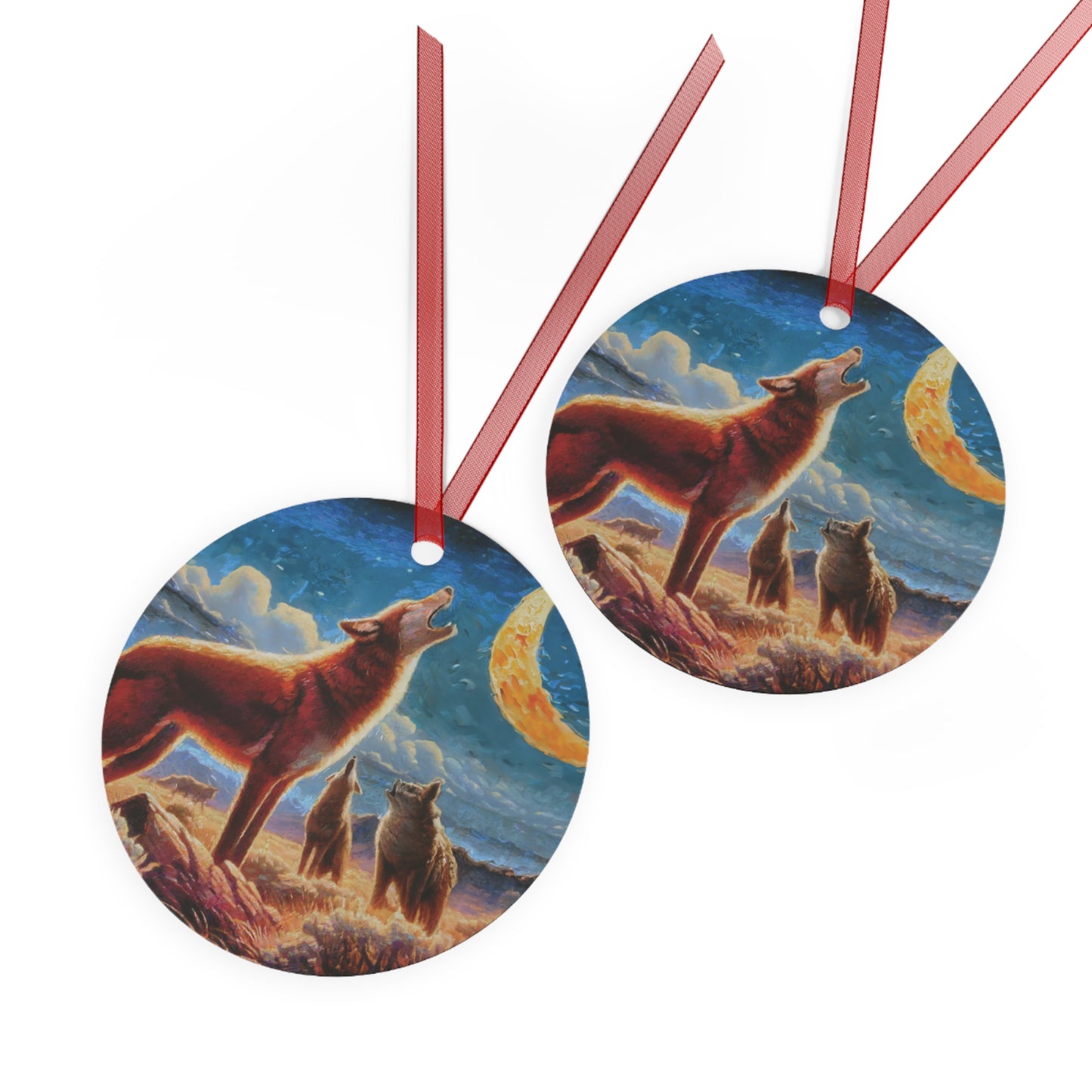 Coyotees in Moonlight Metal Ornaments
