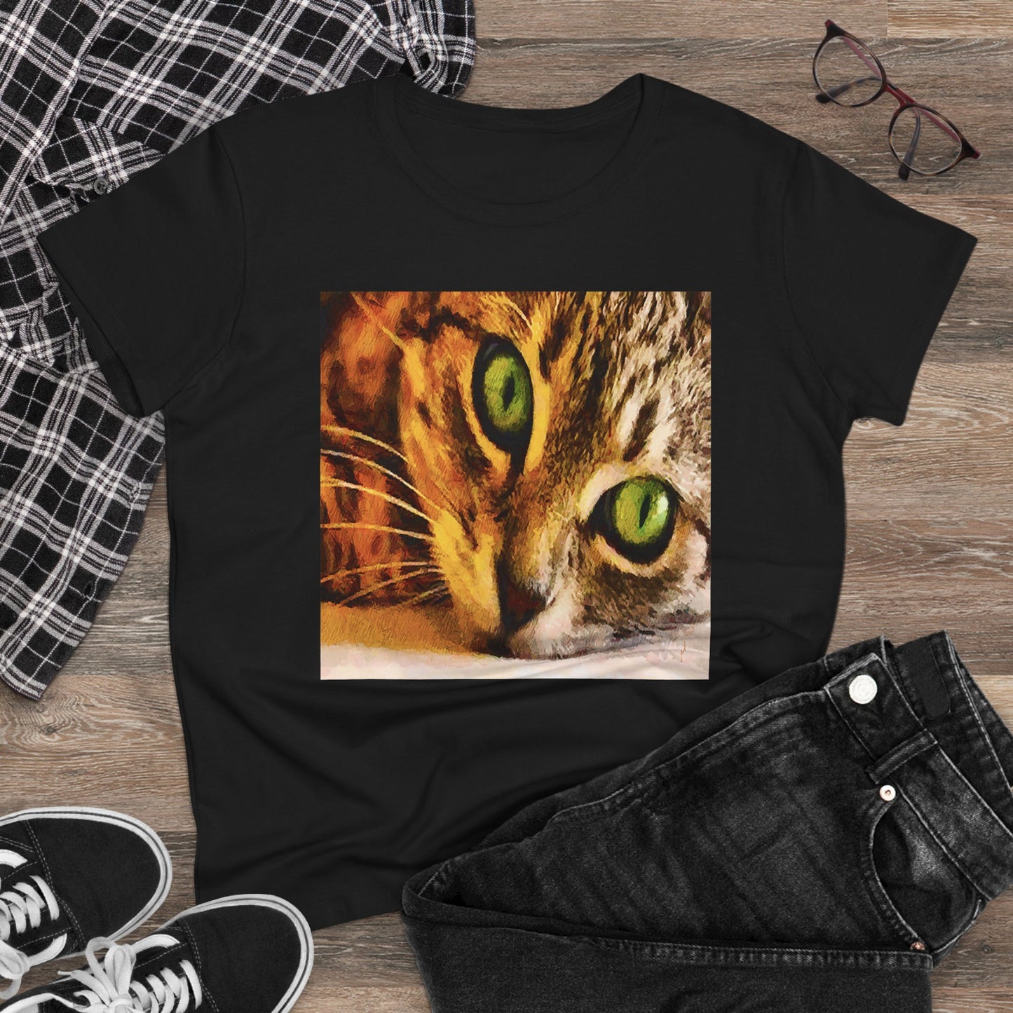 Cat "Brucie's Eyes"Women's Midweight Cotton Tee
