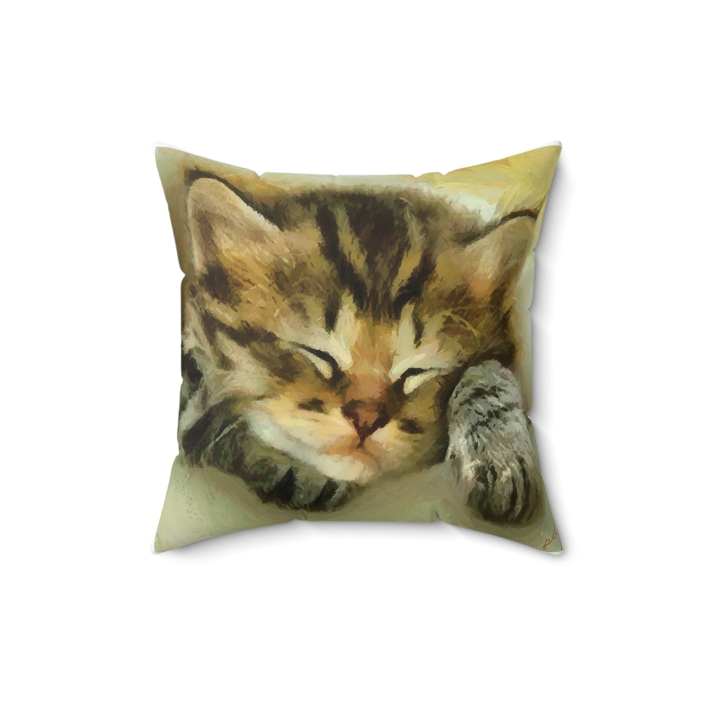 Sleepy Brucie the Cat - Spun Polyester Throw Pillow
