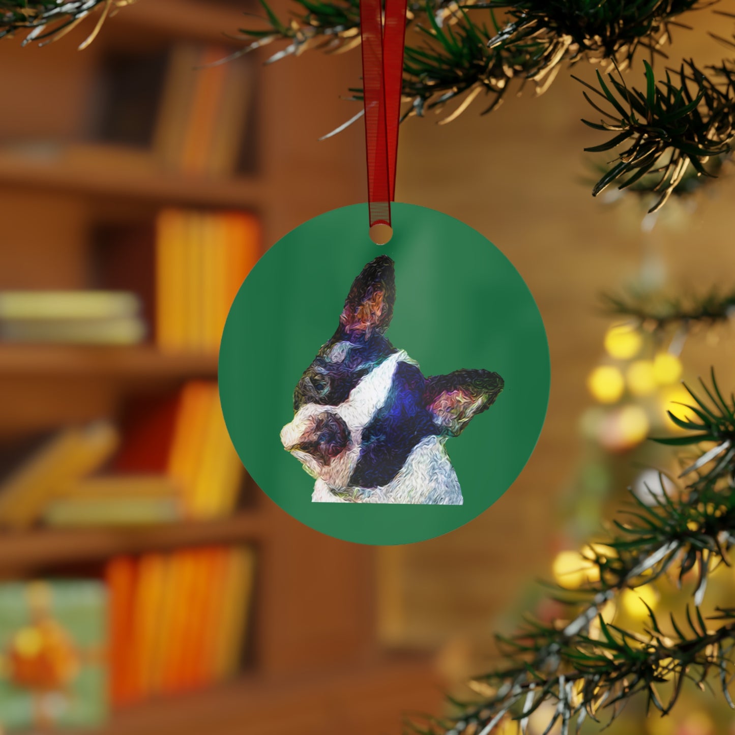 Comical Boston Terrier 'Skipper' Metal Ornament