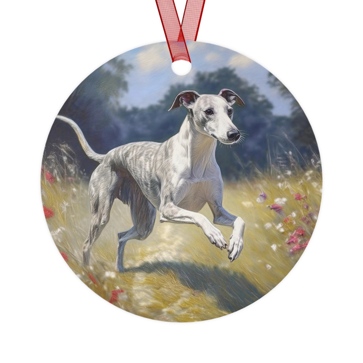 Whippet -- Christmas Tree Metal Ornaments