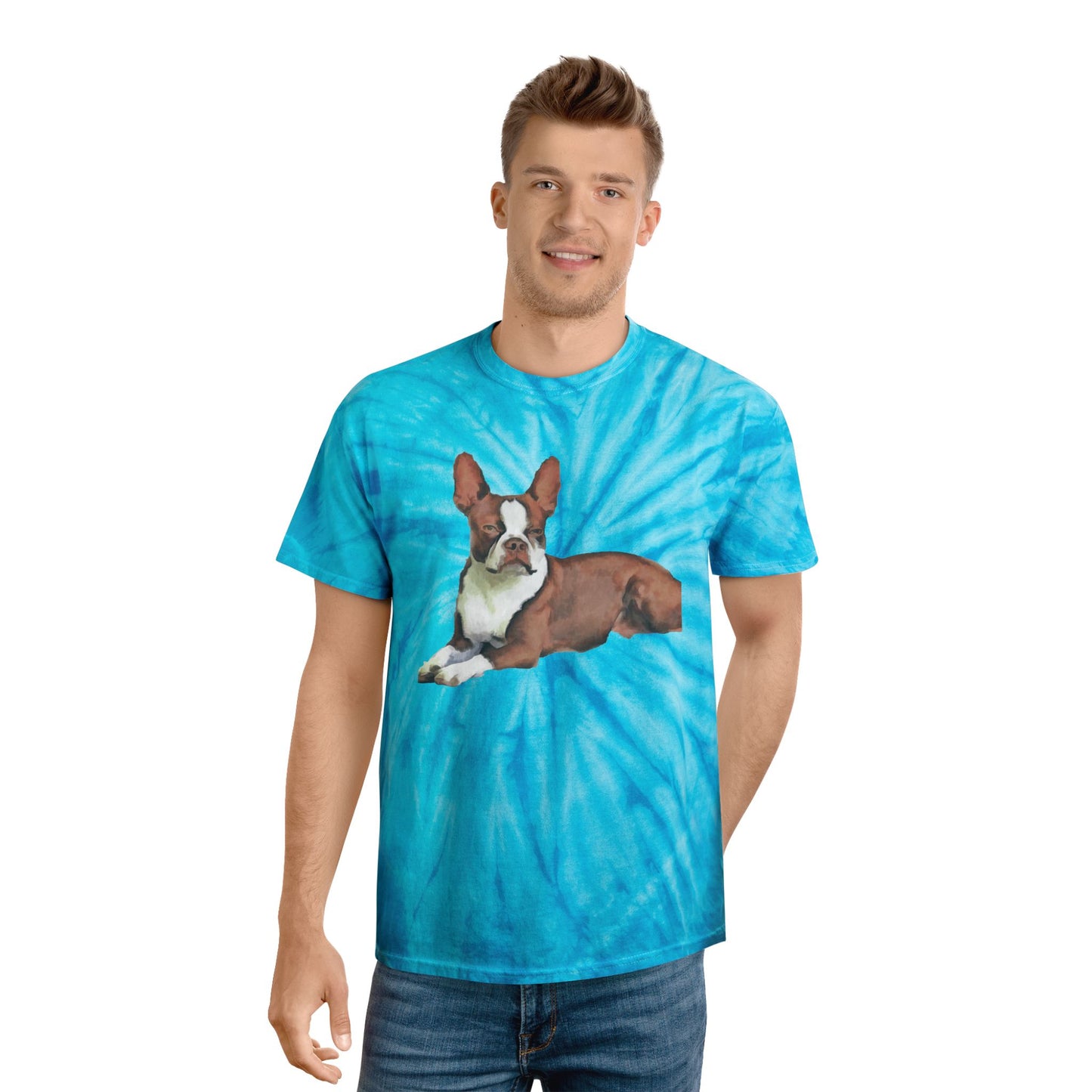 Boston Terrier 'Seely' Unisex Cotton Tie-Dye Tee, Cyclone
