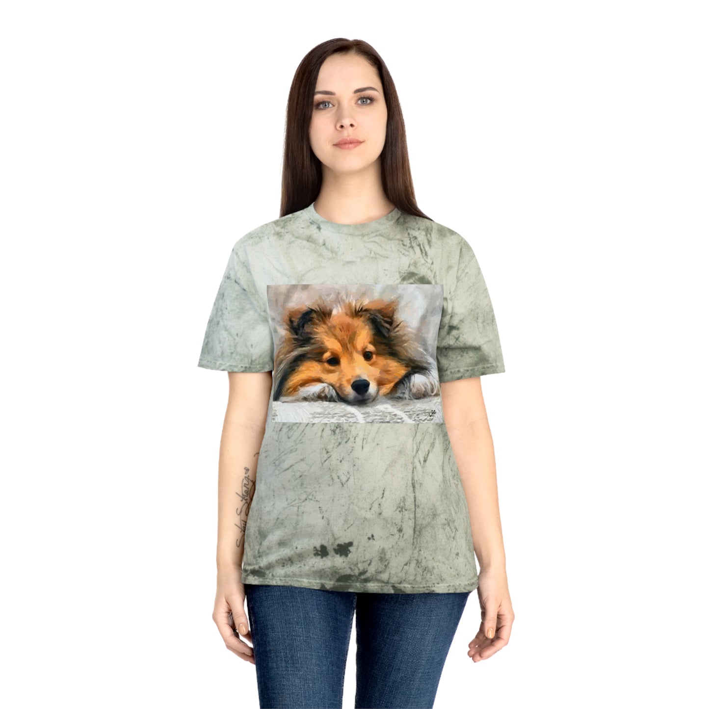 Shetland Sheepdog 'Sleepy Sheltie' Unisex Cotton Color Blast T-Shirt