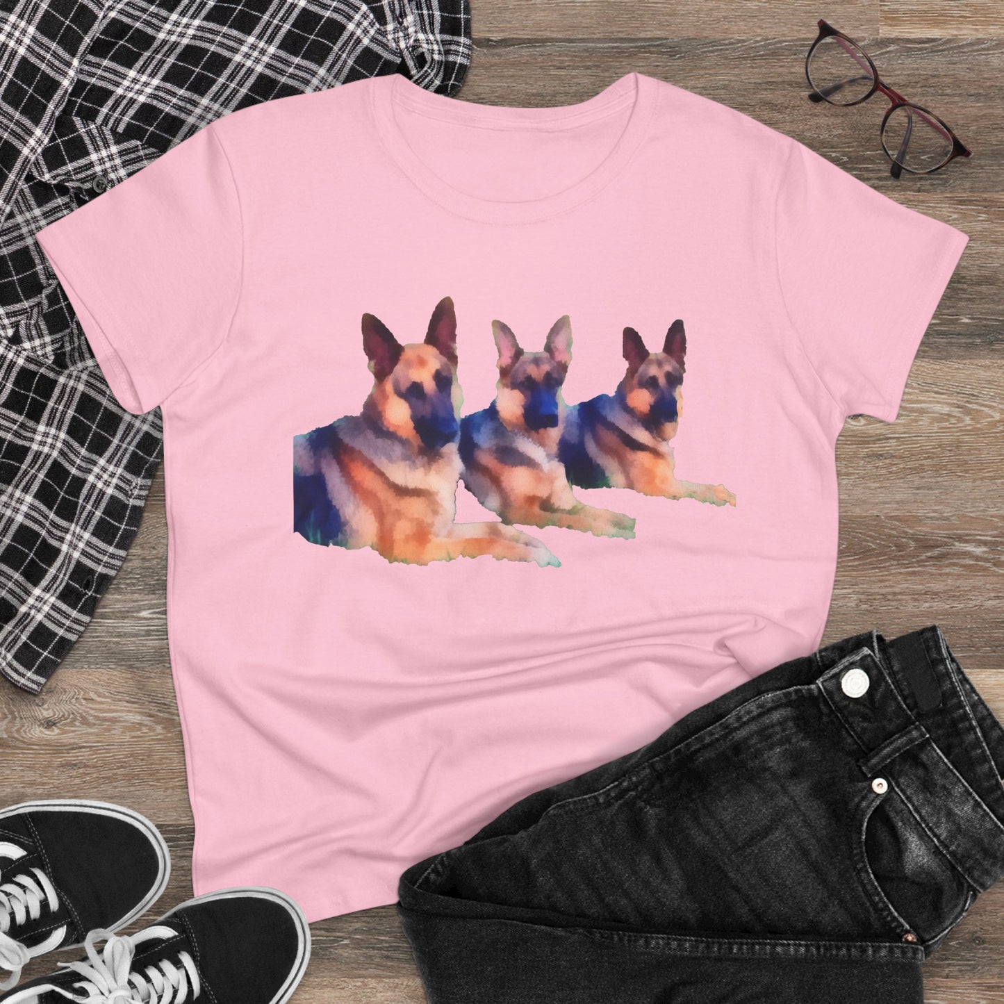 German Shepherd 'Trio' Women's Midweight Cotton Tee