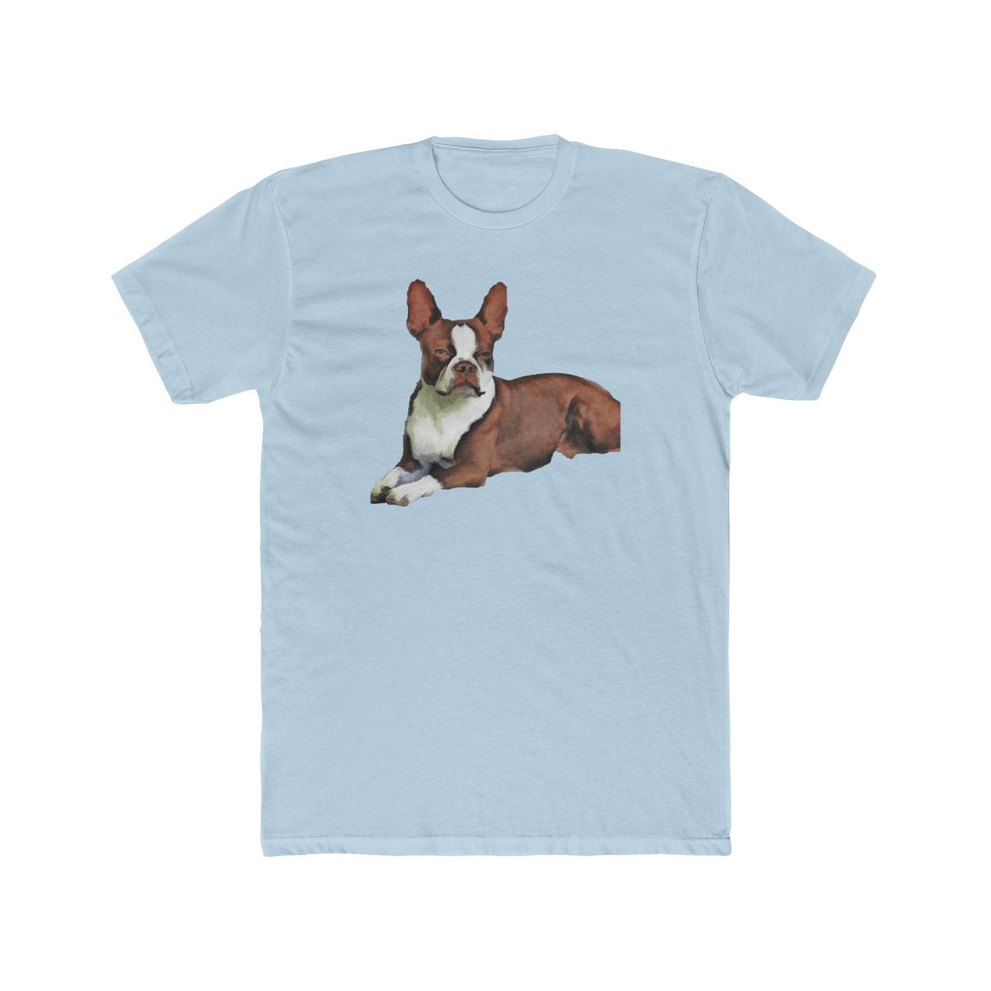 Boston Terrier - Brown & White - Men's Fitted Cotton Crew Tee