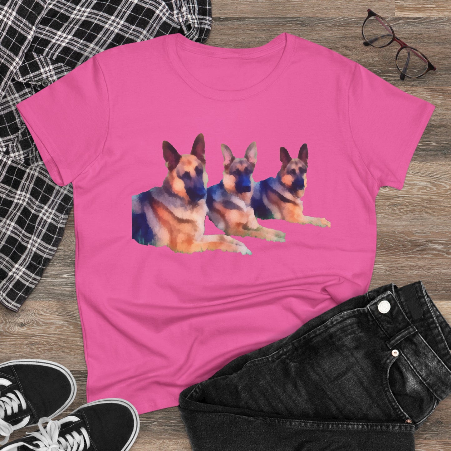German Shepherd 'Trio' Women's Midweight Cotton Tee