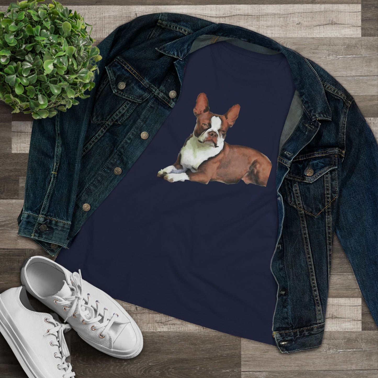 Boston Terrier Brown & White Women's Relaxed Cotton Tee