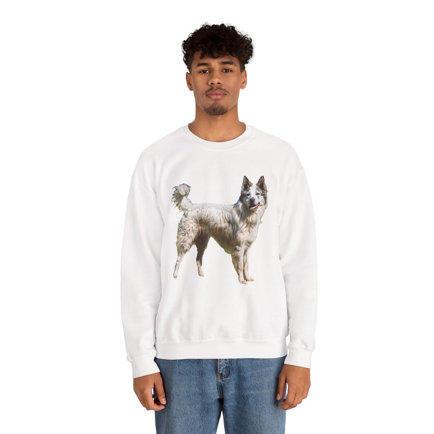 Chilly Day Charm: Pyrenean Shepherd Unisex 50/50 Crewneck Sweatshirt