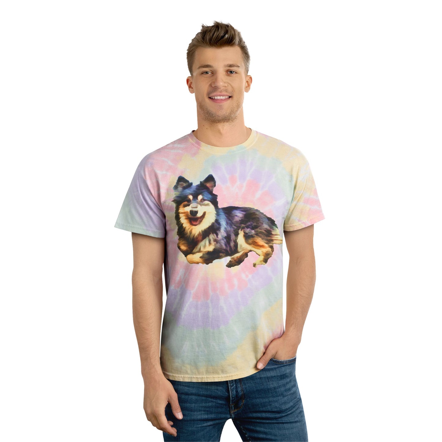 Finnish Lapphund Unisex Cotton Tie-Dye Tee, Spiral