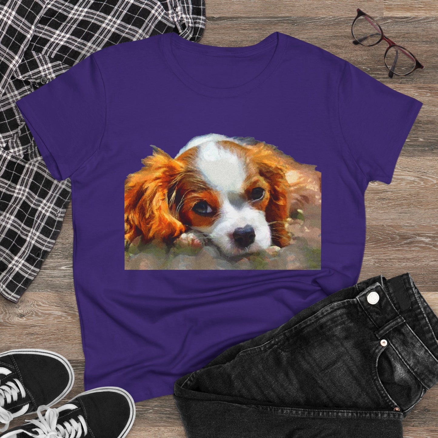 King Charles Spaniel 'Puppy #2' Women's Midweight Cotton Tee