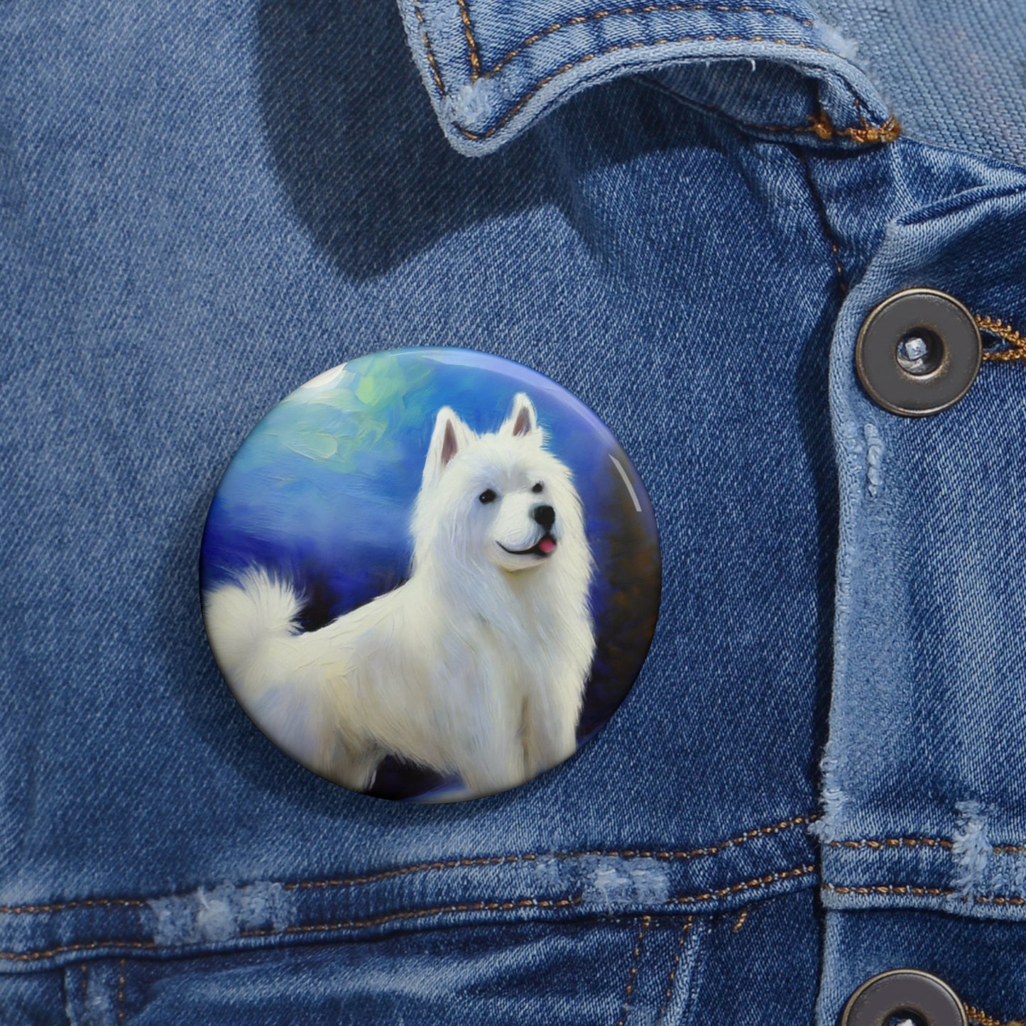 American Eskimo Dog Metal Pinback Buttons
