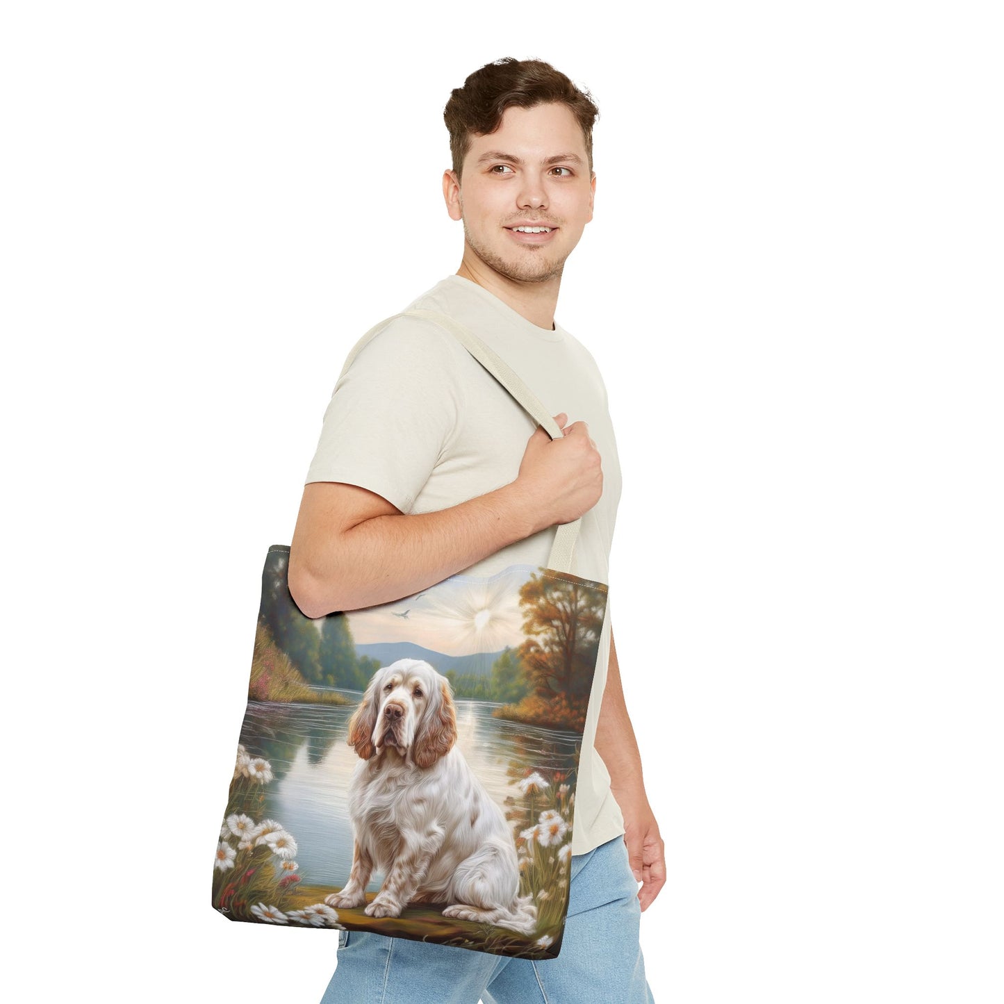 Clumber Spaniel Polyester Tote Bag (AOP)