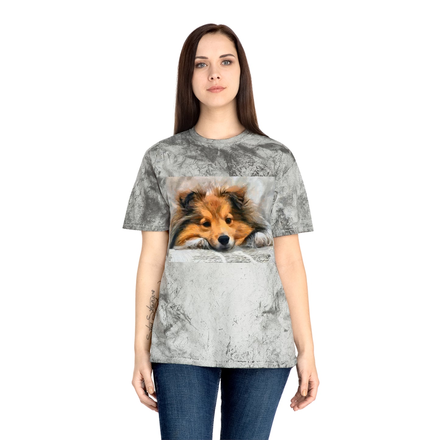 Shetland Sheepdog 'Sleepy Sheltie' Unisex Cotton Color Blast T-Shirt