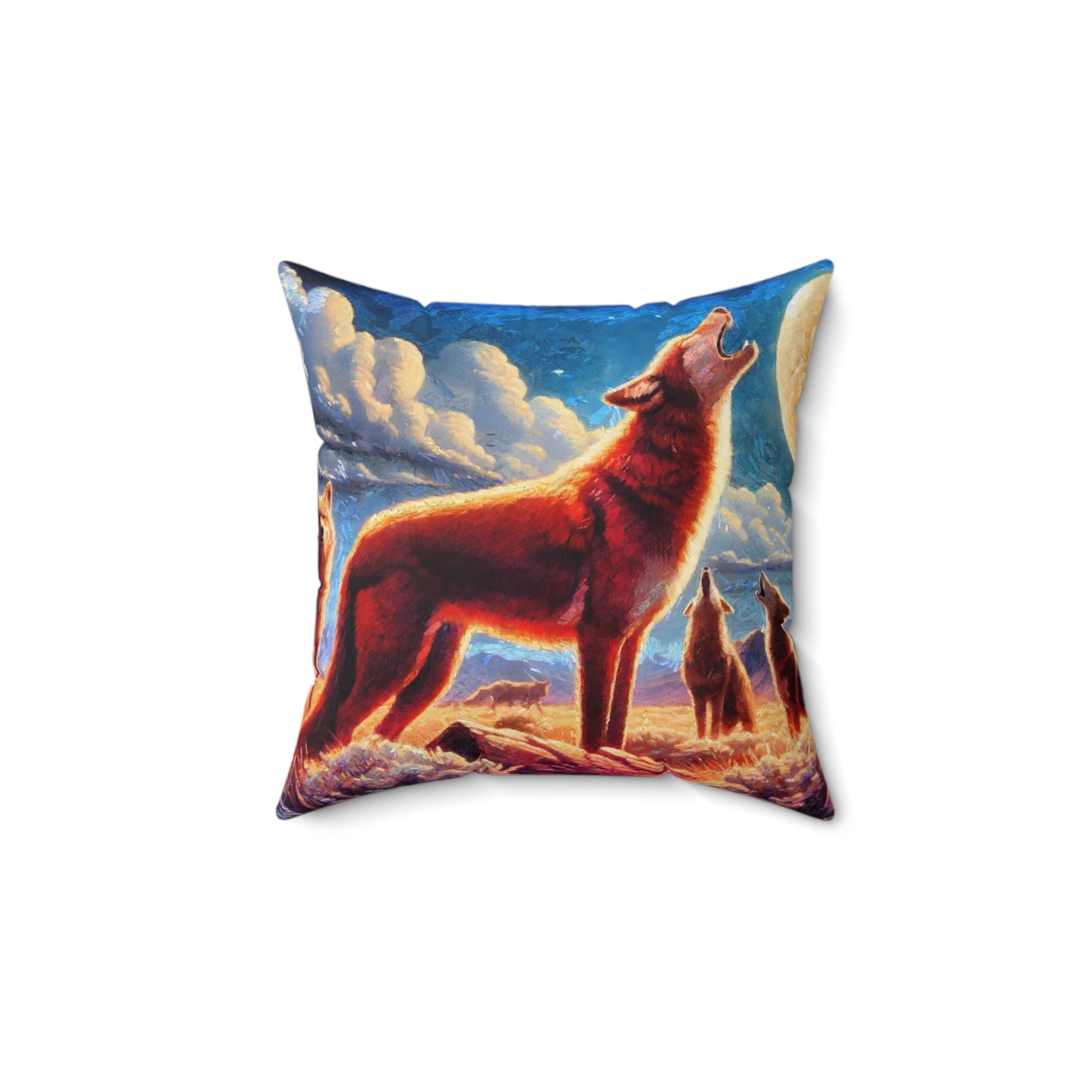 Coyotees in Moonlight - Spun Polyester Throw Pillow