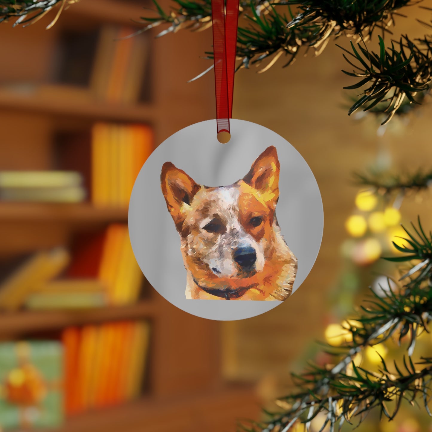 Red Heeler Celebration Metal Ornaments