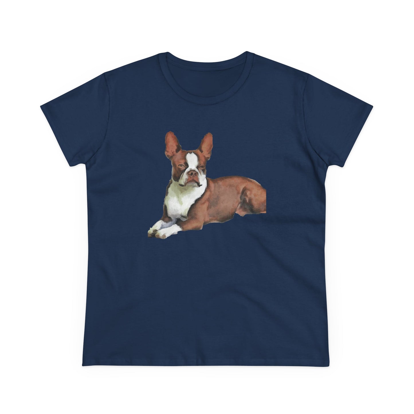 Boston Terrier Midweight Cotton Tee - Brown & White