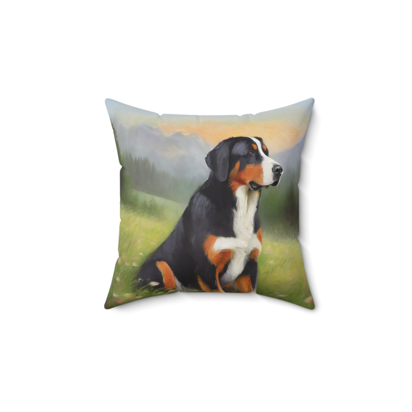 Greater Swiss Mountain Dog Spun Polyester Throw Pillow