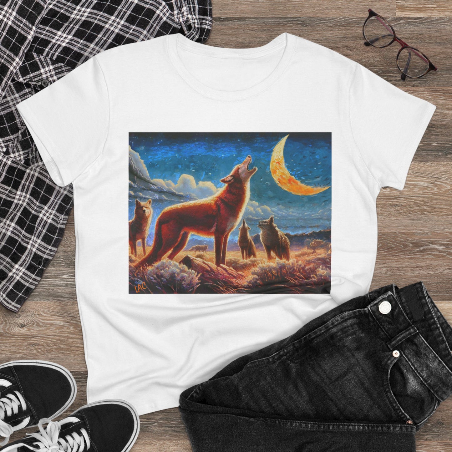 Coyotees under Moonlight Women's Midweight Cotton Tee