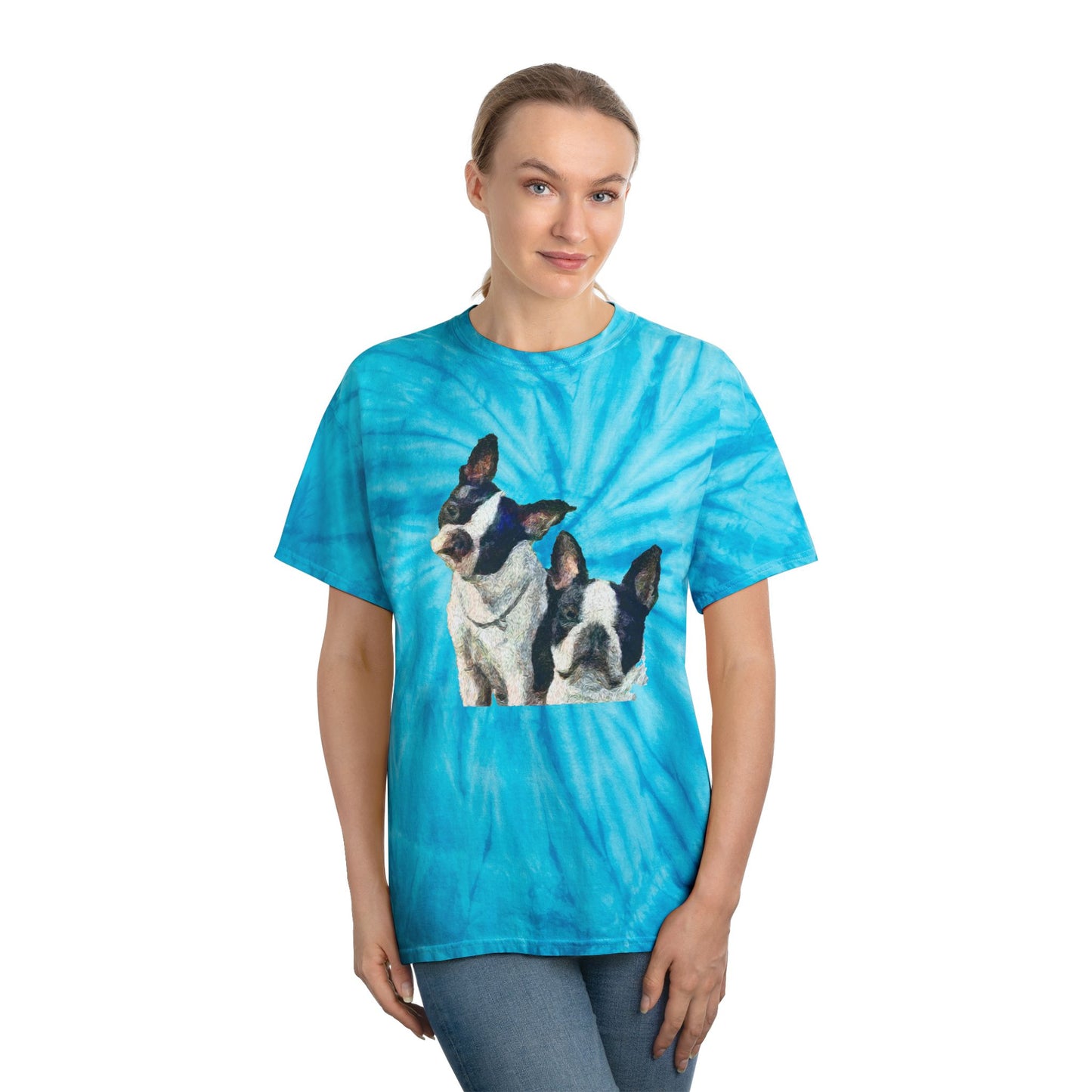 Boston Terriers 'Skipper & Dee Dee' Unisex Cotton Tie-Dye Tee, Cyclone