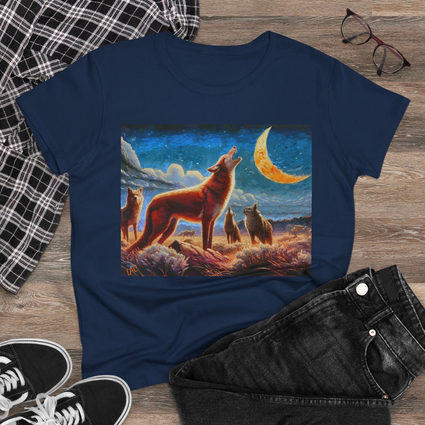 Coyotees under Moonlight Women's Midweight Cotton Tee