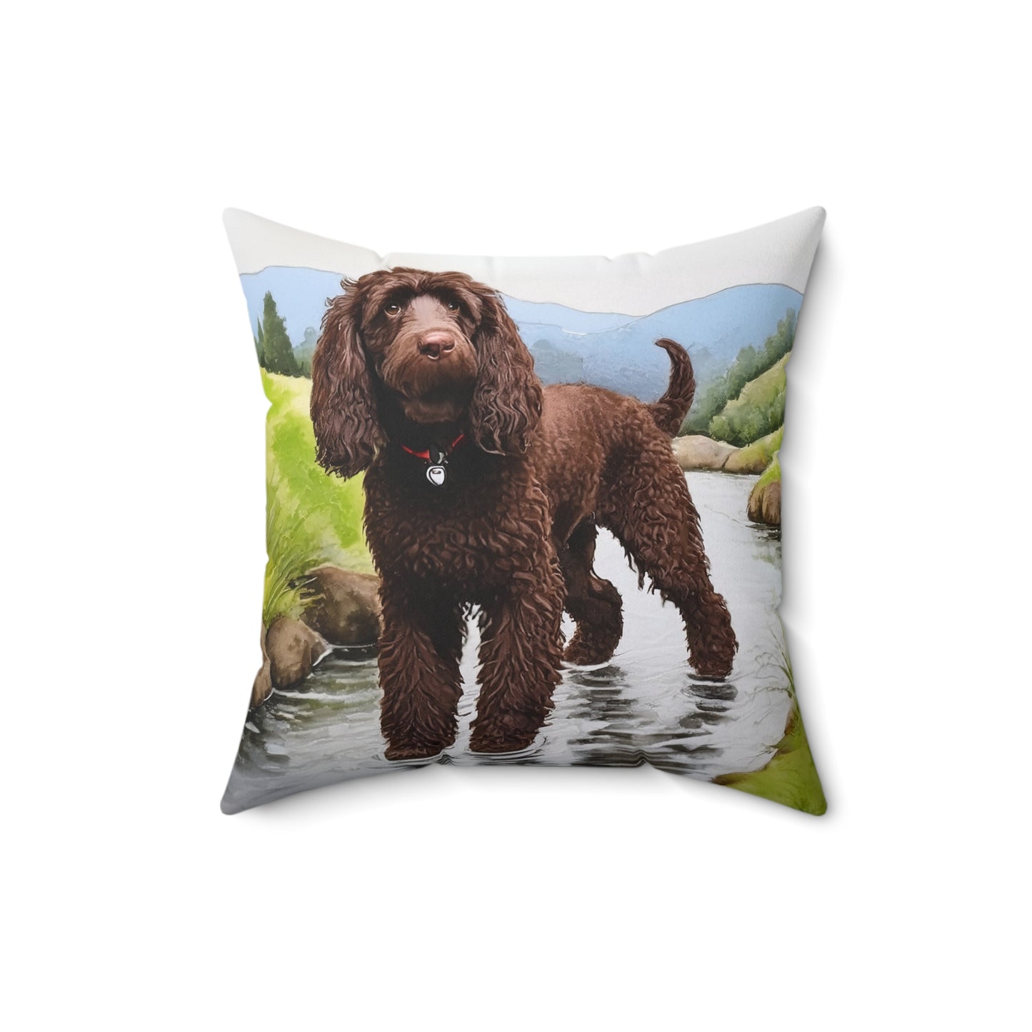 Irish Water Spaniel Spun Polyester Square Pillow