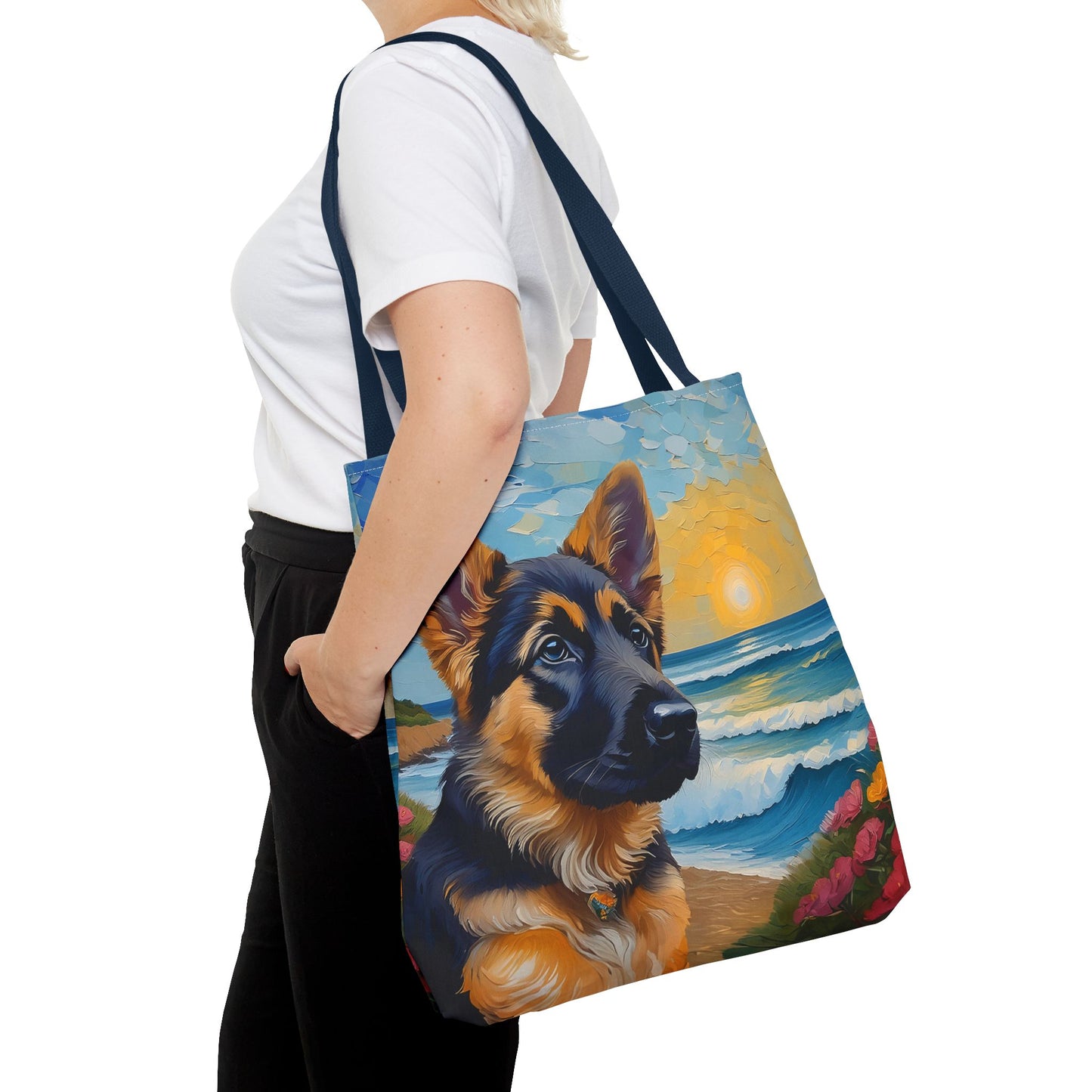 German Shepherd Puppy Polyester Tote Bag: Adventure Awaits!